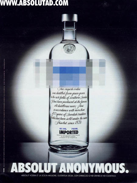 Bottle with the ABSOLUT VODKA blurred out.