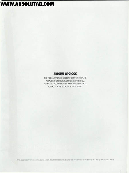 Rubber ad with Absolut bottle.