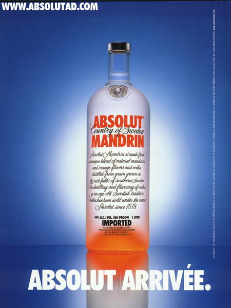 Standard Mandrin bottle on blue background.