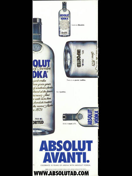 Bottles pointing in different directions.  Ad is 1/2 page size.