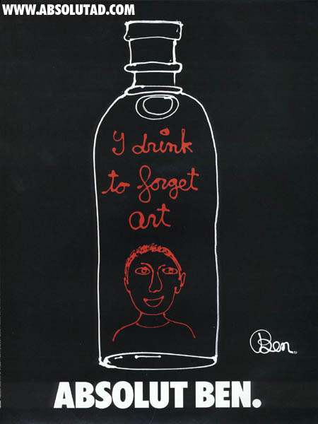 White outline of bottle on black background.  Red writing inside bottle.