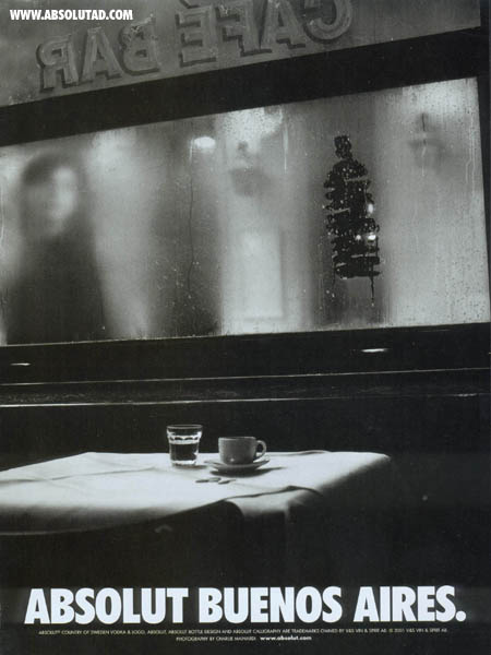 Café bar with bottle on foggy window