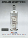 Dollar bill inside an empty bottle.