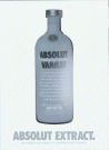 white cardboard (or thick paper) ad with a large die cut Absolut bottle. The die cut Absolut bottle is a clear, plastic Absolut Vanilla bottle that's perforated so you can punch it out (