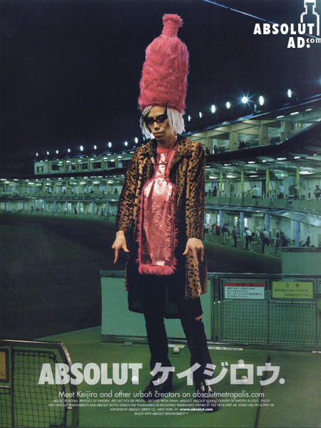 Woman with pink Absolut shaped hat