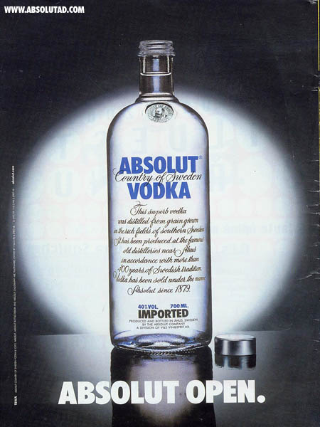 Absolut bottle with top off. Like aromatherapy.