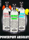 Three ABSOLUT bottles as Powerpuff Girls