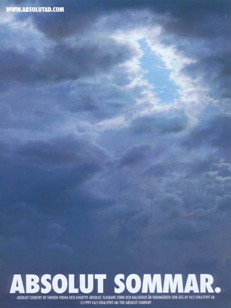 Clouds with bottle shape break in them.