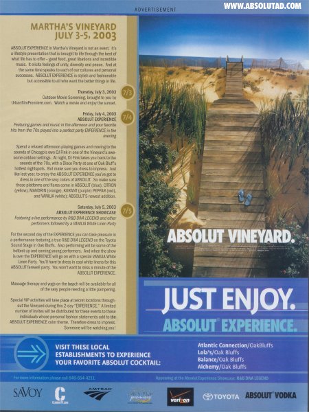 Ad for weekend happening at martha's vineyard.